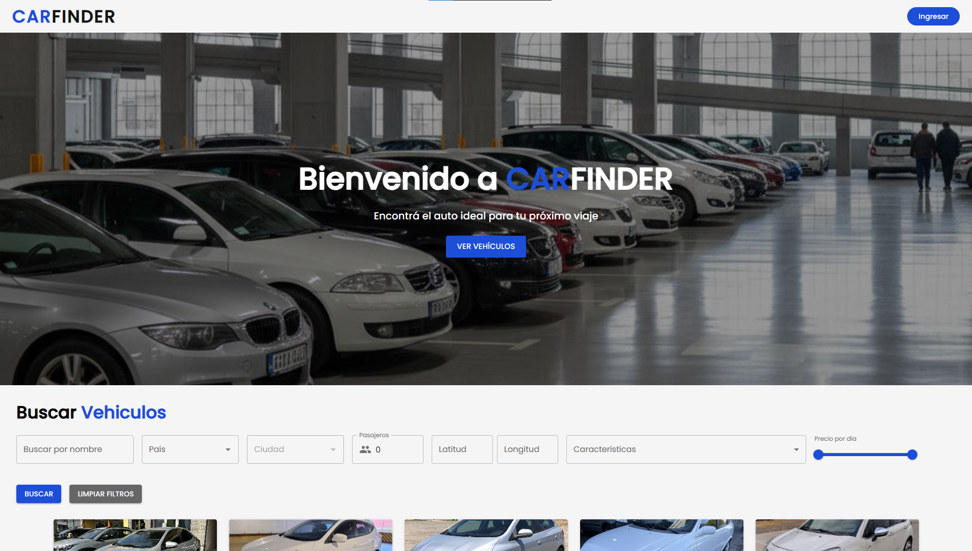 Vista del proyecto carfinder